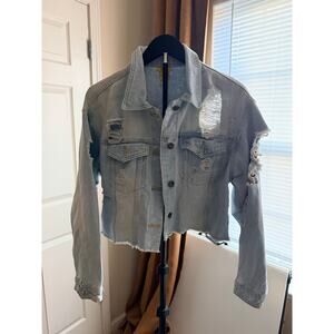 Daisy Cropped Distressed Denim Jacket M